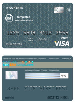 # geometric simple universal multipurpose bank visa credit card template in PSD format, fully editable