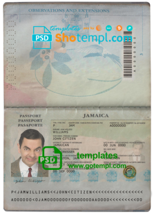 Jamaica passport template in PSD format, fully editable