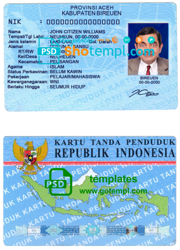 Indonesia ID template in PSD format (2016 – present)