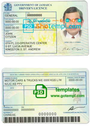 Jamaica driving license template in PSD format, fully editable