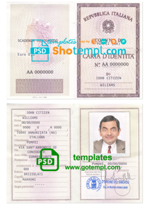 Italy Identity Card (La Carta D’Identita’ Italiana) template in PSD format, fully editable