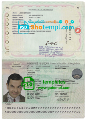 Bangladesh passport template in PSD format, Machine Readable Passport (2010 – present)
