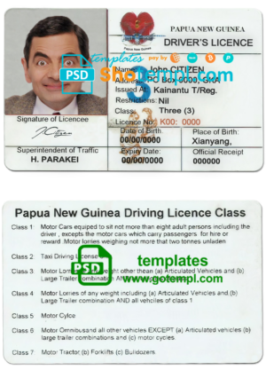 Papua New Guinea driving license template in PSD format
