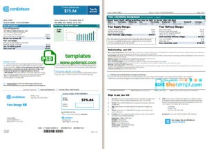 USA New York Con Edison utility bill template in PSD format, 2 pages (2021 April – present)