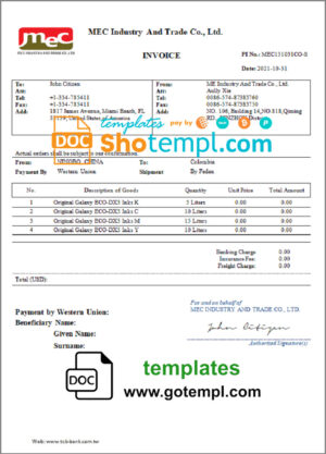 Free Bakery Invoice template in word and pdf format