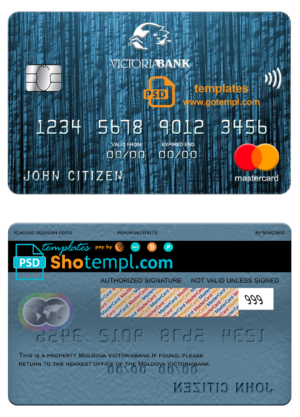Moldova Victoriabank mastercard, fully editable template in PSD format