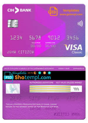Morocco CIH bank visa classic card, fully editable template in PSD format