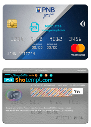 Philippines National Bank (PNB) mastercard, fully editable template in PSD format