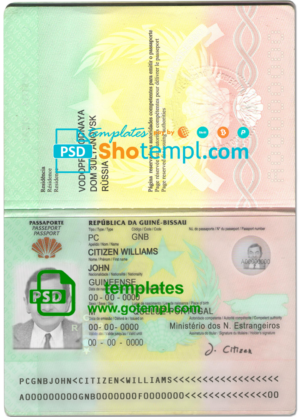 Guinea-Bissau passport template in PSD format, fully editable