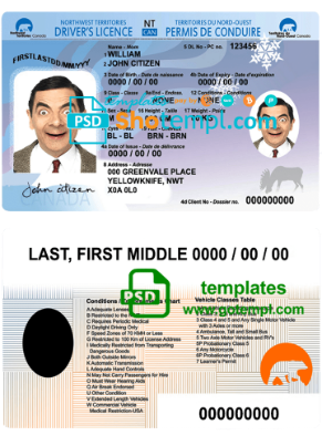 Canada Northwest Territories driver’s license template in PSD format, fully editable Canada Northwest Territories driver's license template in PSD format, fully editable