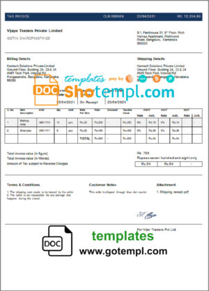 India Vijaya Traders Private Limited Company invoice template in Word and PDF format, fully editable