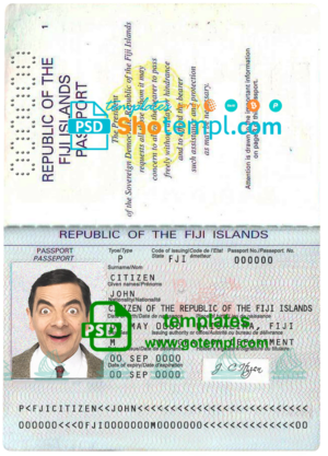 Fiji passport template in PSD format, with fonts