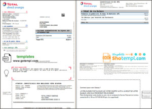 France Total Direct Energie utility bill template in Word and PDF format