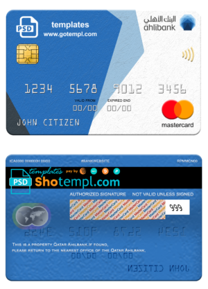 Qatar Ahilbank mastercard, fully editable template in PSD format