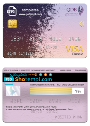 Qatar Development Bank visa classic card, fully editable template in PSD format
