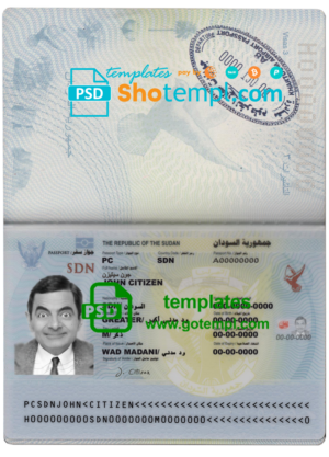 Sudan passport template in PSD format, fully editable