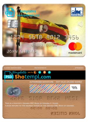 Uganda ABC Bank mastercard, fully editable template in PSD format