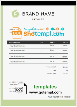 # onpoint green universal multipurpose invoice template in Word and PDF format, fully editable