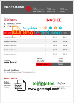 # blending tap universal multipurpose invoice template in Word and PDF format, fully editable