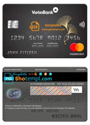 Vietnam Vietinbank mastercard, fully editable template in PSD format