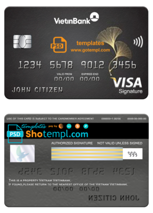 Vietnam Vietinbank visa signature card, fully editable template in PSD format