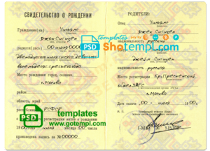 Russia birth certificate (Свидетельство о рождении) template in PSD format, fully editable