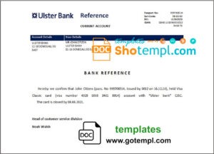 Ireland Ulster Bank bank account closure reference letter template in Word and PDF format