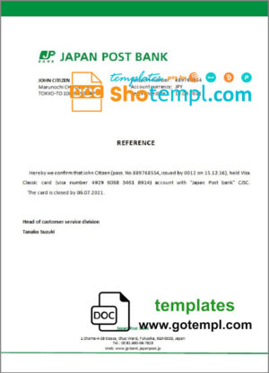 Japan Post bank account closure reference letter template in Word and PDF format