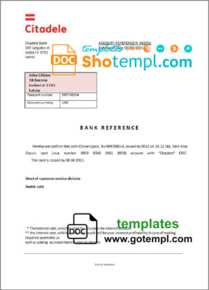 Latvia Citadele bank account closure reference letter template in Word and PDF format