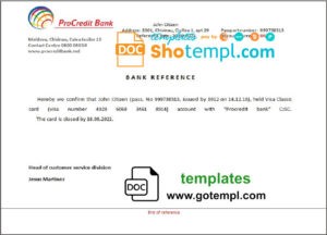 Moldova ProCredit Bank bank account closure reference letter template in Word and PDF format