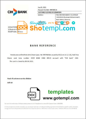 Morocco CIH Bank bank account closure reference letter template in Word and PDF format