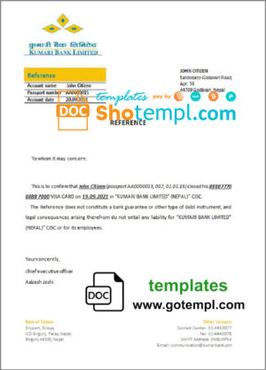 Nepal Kumari Bank bank account closure reference letter template in Word and PDF format