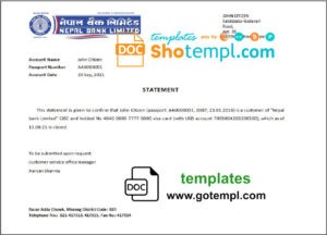 Nepal Nepal bank account closure reference letter template in Word and PDF format