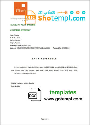 Nigeria GTBank bank account closure reference letter template in Word and PDF format