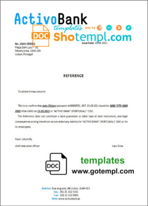 Portugal Activobank bank account closure reference letter template in Word and PDF format