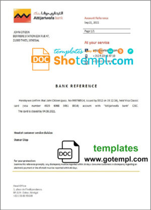Senegal Attijariwafa bank account closure reference letter template in Word and PDF format