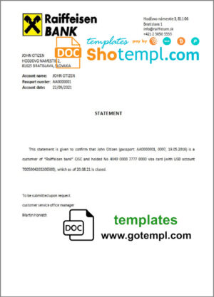 USA State Street Corporation bank statement template in Excel and PDF format