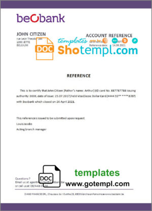 Belgium Beobank account closure reference letter template in Word and PDF format