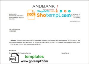 Andorra Andbank bank account closure reference letter template in Word and PDF format