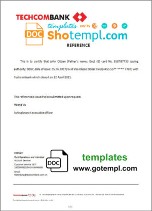 Vietnam Techcombank bank account closure reference letter template in Word and PDF format