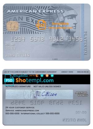USA Bank of the West bank AMEX platinum card template in PSD format, fully editable
