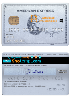 USA Chase bank AMEX platinum card template in PSD format, fully editable