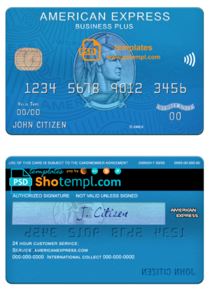USA Citizens bank amex blue business plus card template in PSD format, fully editable