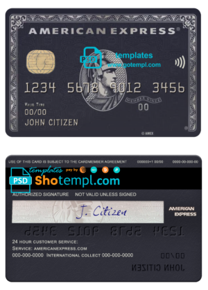 USA JP Morgan Chase bank AMEX black card template in PSD format, fully editable