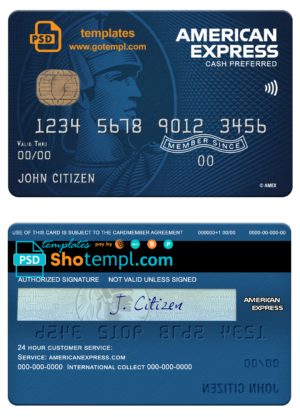USA North Carolina BB&T Corp. bank AMEX blue cash preferred card template in PSD format, fully editable