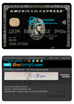 USA PNC Bank AMEX black card template in PSD format, fully editable