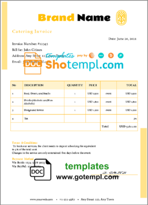 Editable Billing Invoice template in word and pdf format