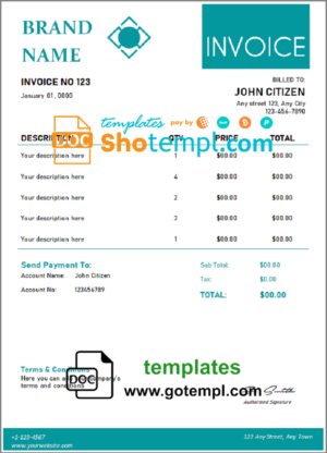 # variety select universal multipurpose invoice template in Word and PDF format, fully editable