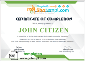 USA Completion certificate template in Word and PDF format, version 2