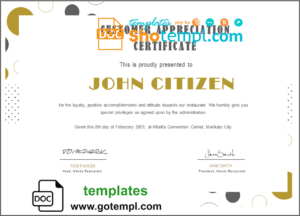 USA Customer Appreciation certificate template in Word and PDF format